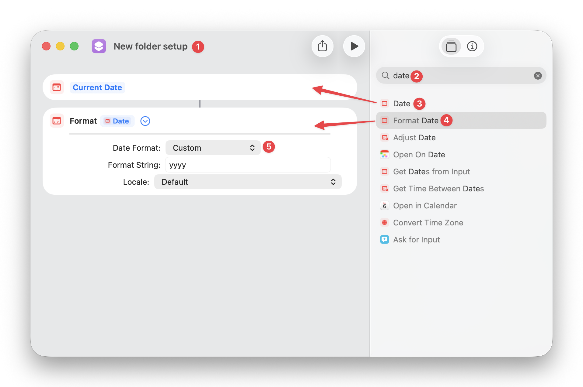 Step 2: Format Date action showing yyyy format