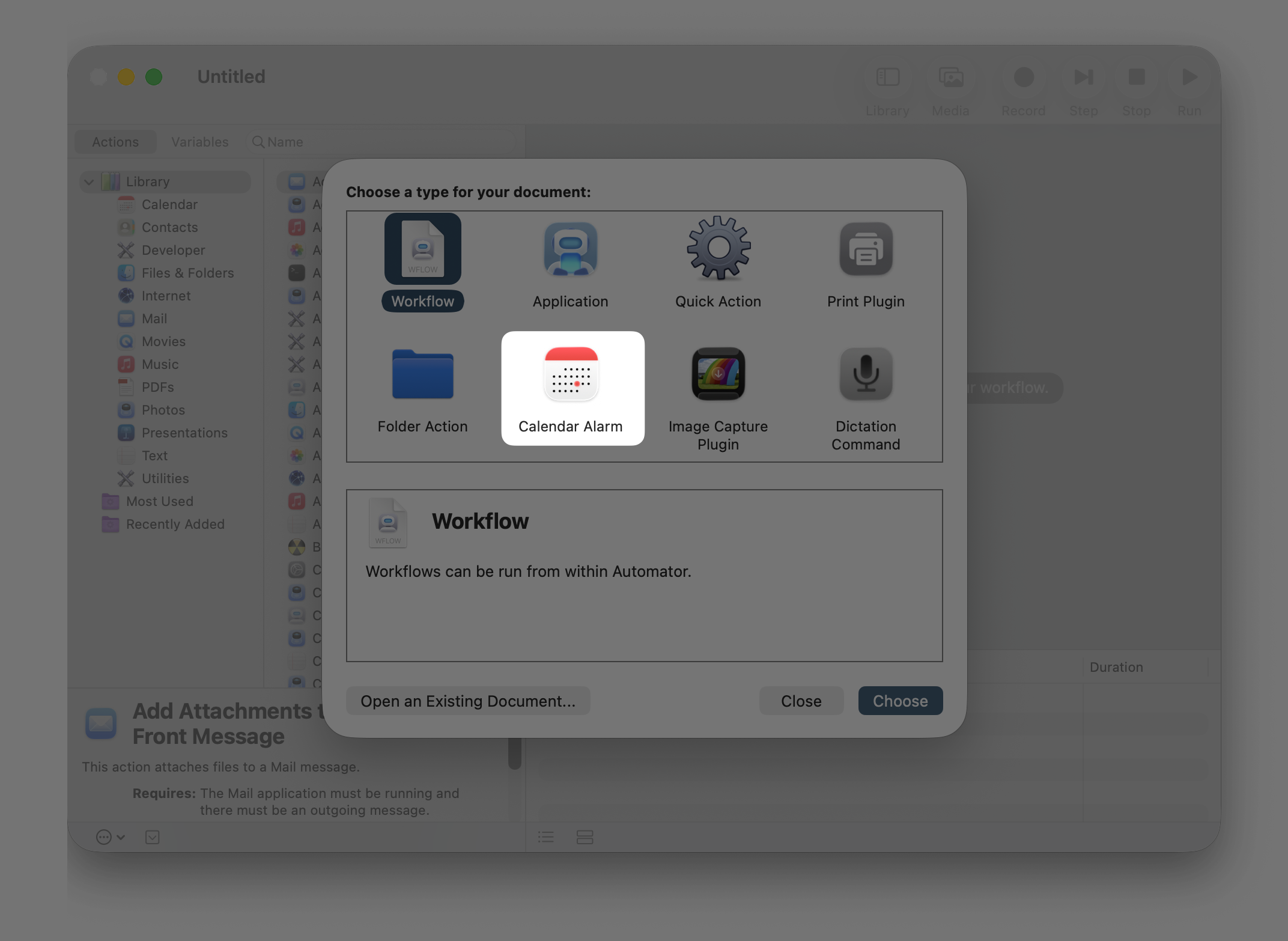 Step 6: Calendar Alarm selection